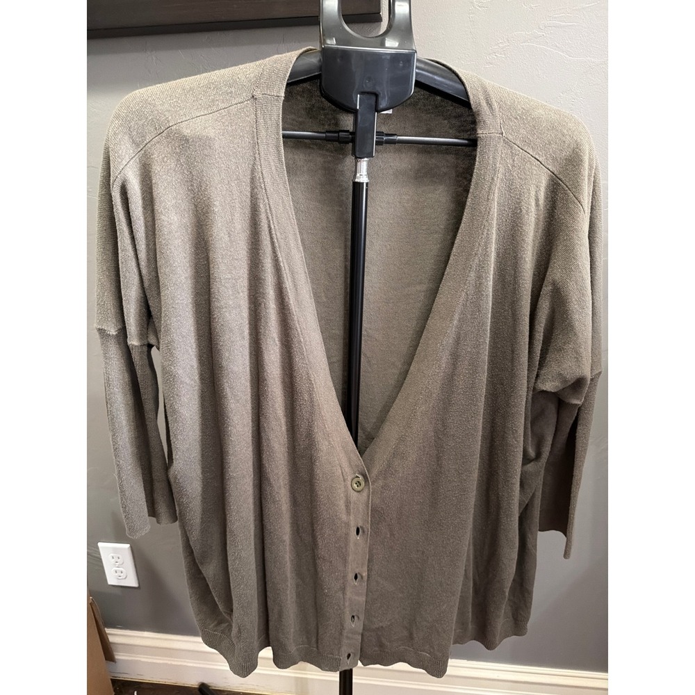 Garnet Hill Cardigan Sweater Womens Small Green Cotton Modal Blend V-Neck Button